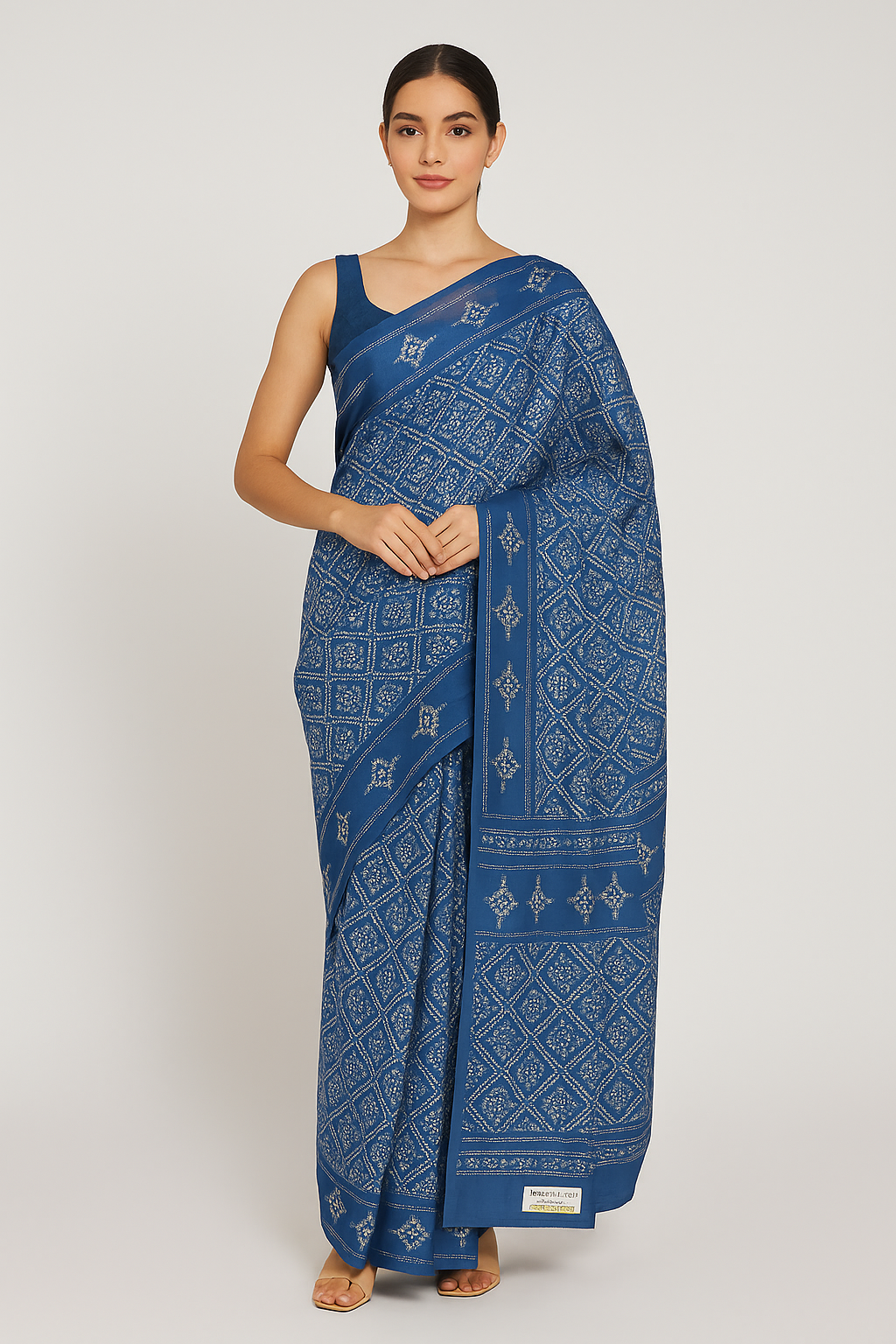 Royal Blue Saree with Intricate White Printed Motifs