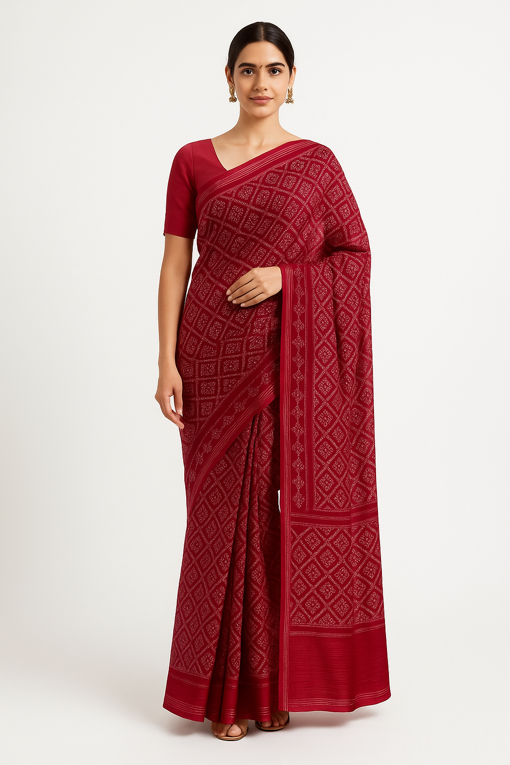 Maroon Saree with Delicate Printed Motifs.