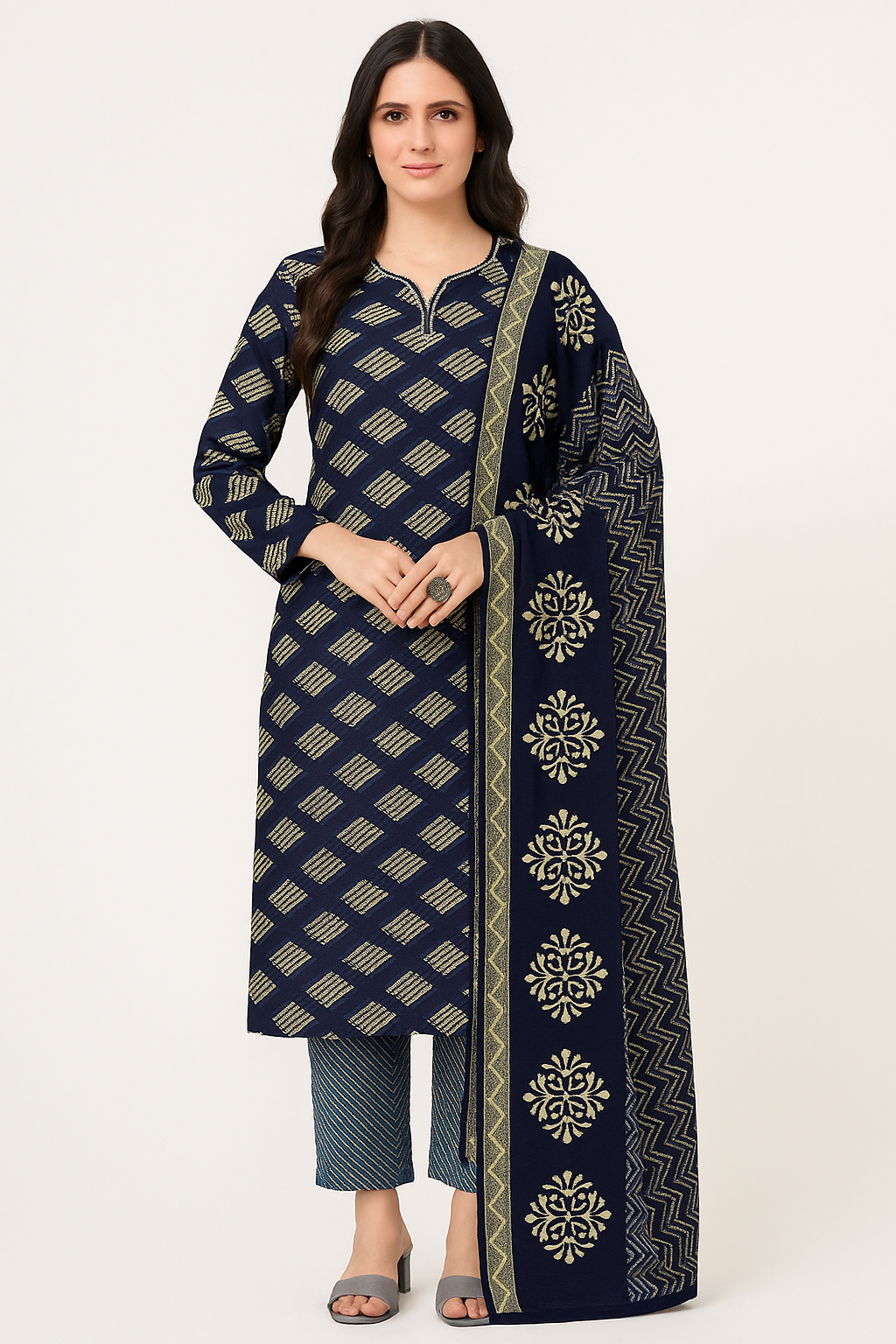Midnight Grace Cotton Salwar Suit Set (3-Piece)